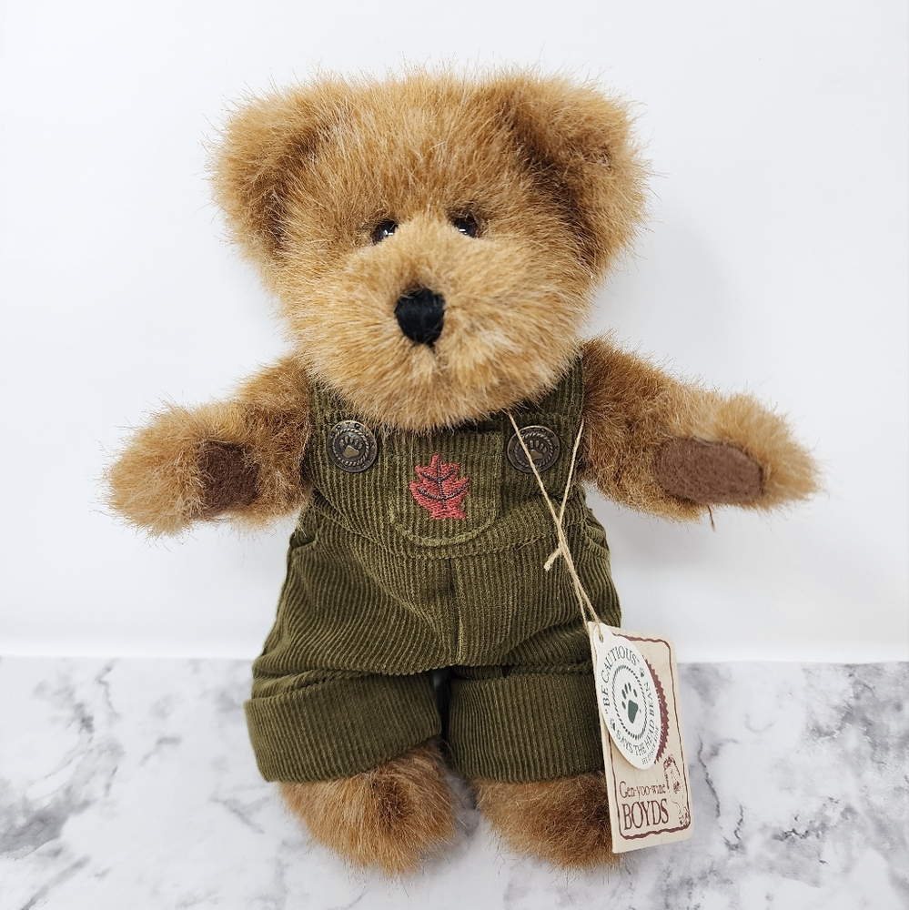 Boyds Bear TJs Best Dressed Collection Brown Teddy Bear with Green Overalls